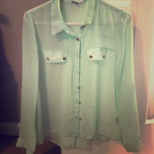 Mint green and gold blouse